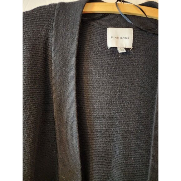 Pink Rose Women's Cardigan Knit Pockets Open Front Black Size Large - Picture 4 of 9